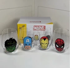 Marvel Heroes Joy Jolt Stemless Drinking Glasses Set of 4 NEW