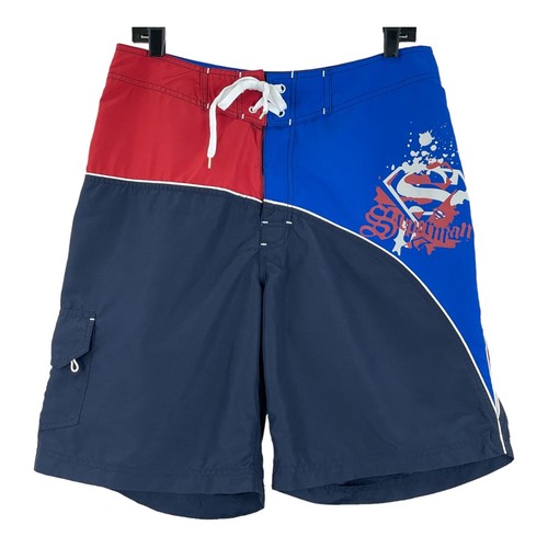 DC Comics Superman Mens Board Shorts Red White Blue Sz 32 x 9 No mesh    63/2 - Picture 1 of 6