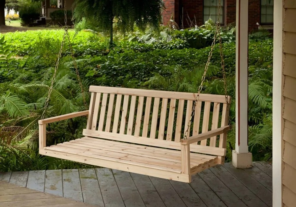 Solid Wood Porch Swing Bench Natural Cypress 5ft Outdoor Patio Garden