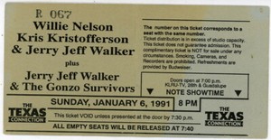 1991 Willie Nelson Kris Kristofferson Jerry Jeff Walker TEXAS CONNECTION TICKET