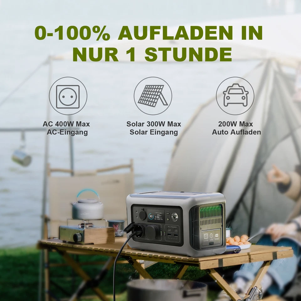 ALLPOWERS Powerstation mit Solarpanel, 299Wh 600W LiFeP04 Akku für Notstrom/Camp - Bild 4 von 4