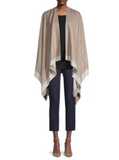 La Fiorentina Women's Embellished Colorblocked Open-Front Ruana - Oatmeal Wrap