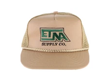 Vintage 90s ETNA Supply Company Spell Out Roped Trucker Hat Cap Snapback Brown