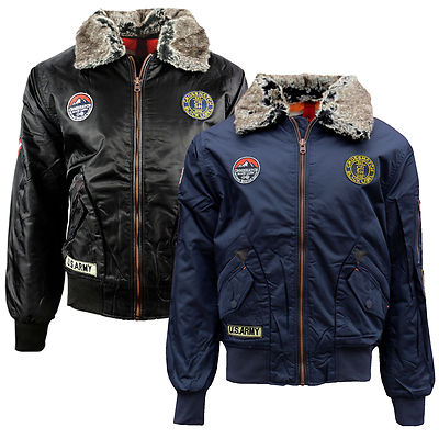 CROSSHATCH Herren Bomber- Flieger-Jacke EMMAY BADGED+FUR COLLAR schwarz blau NEU