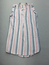 Cloth & Stone Women Dress Small Blue Red Shirt Sleeveless Knee Length Linen