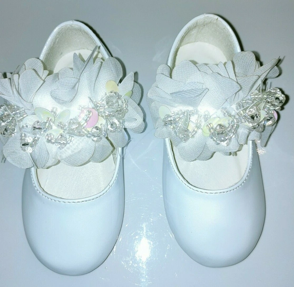 GIRLS WHITE BALLET SHOES SEQUIN STRAP BY COUCHE TOT CHRISTENING WEDDING PARTY