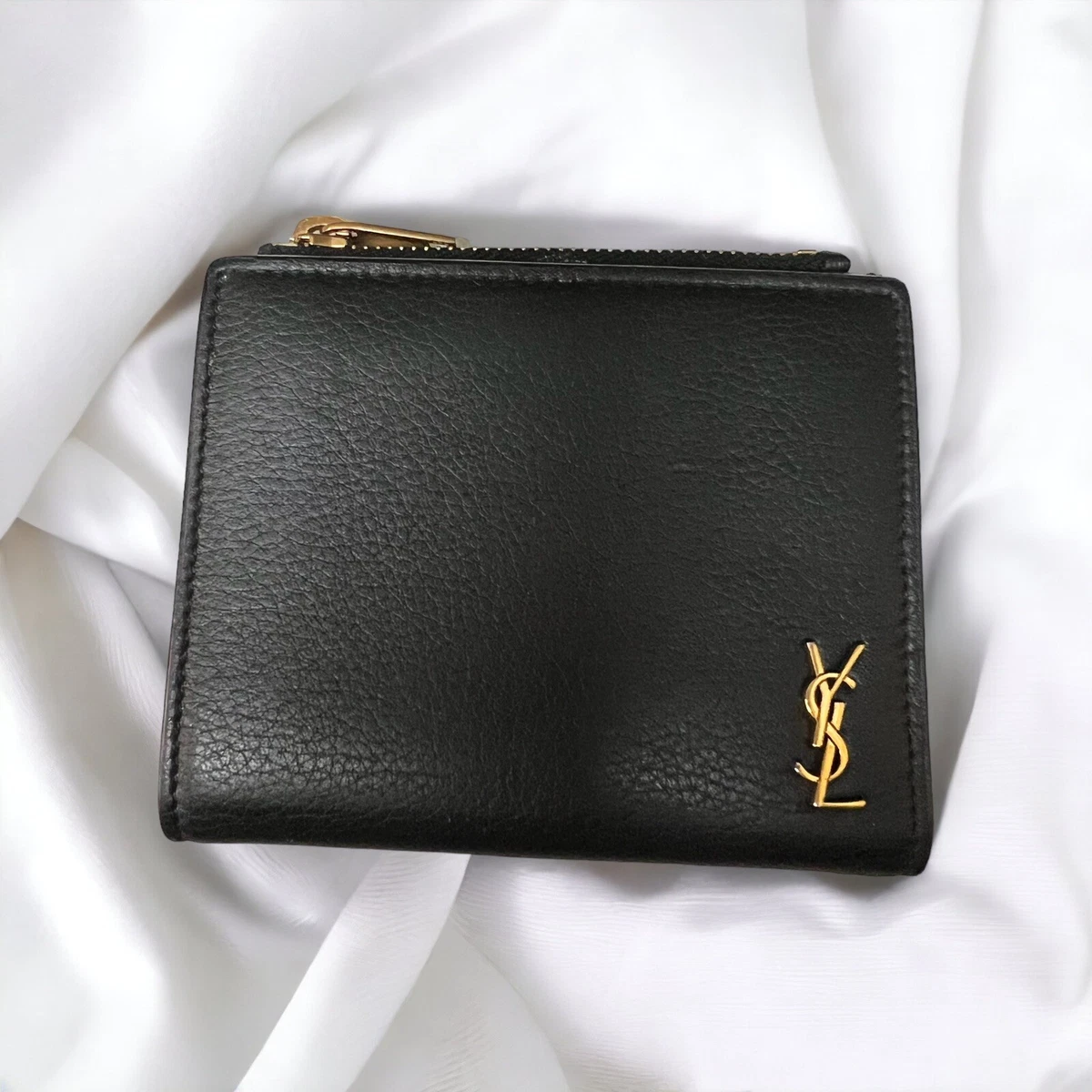 Saint Laurent Black Grained Leather Monogram Bifold Wallet Saint Laurent  Paris