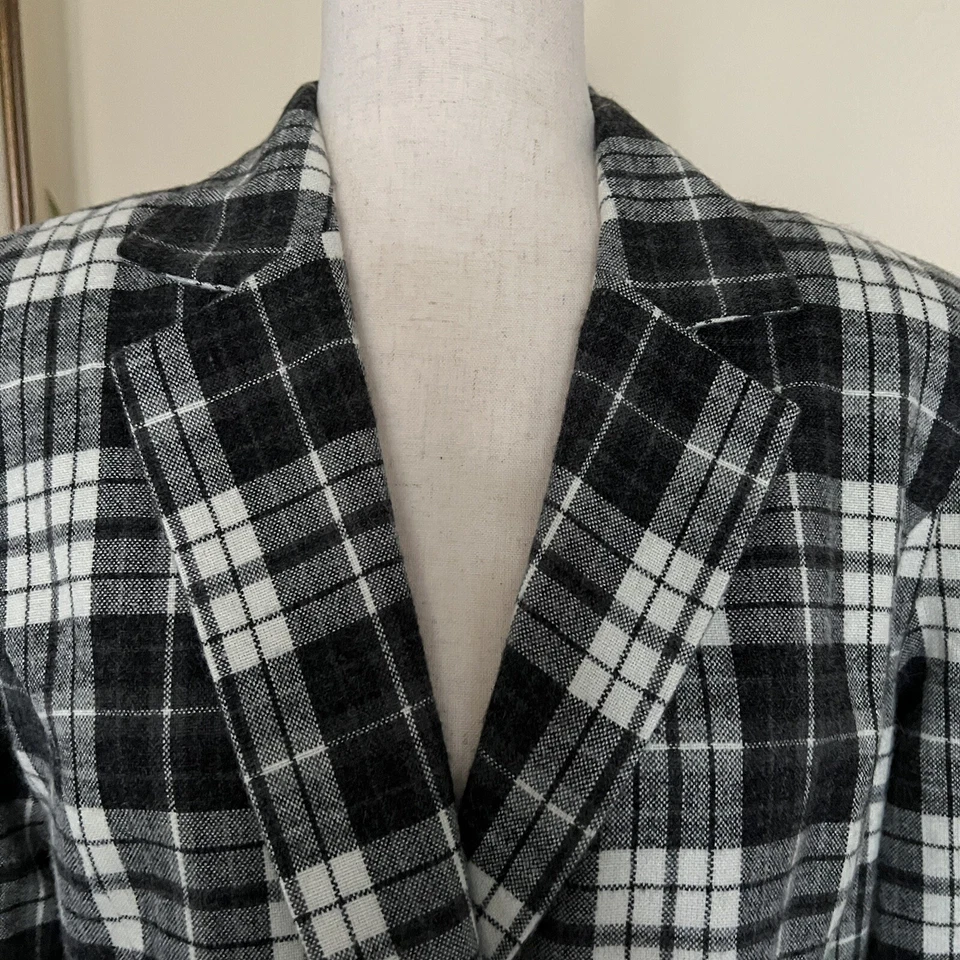 Blazer Leslie Fay Vintage Blanco y Negro Franela a Cuadros Talla 12 Mezcla de Lana Foto 4 de 4