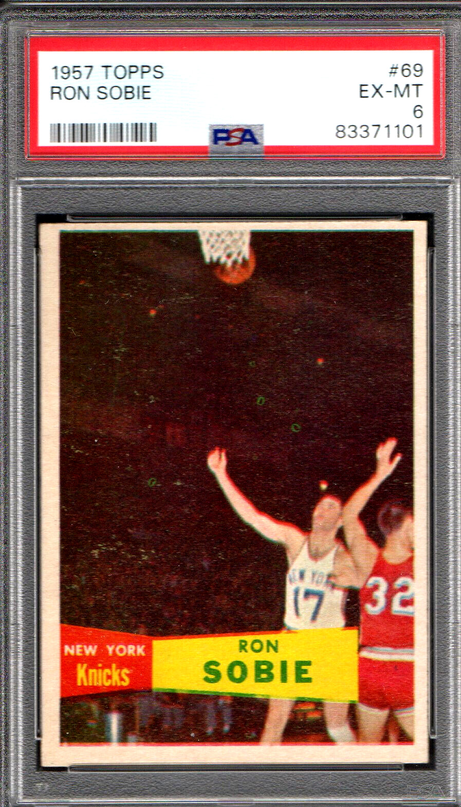 1957 TOPPS #69 RON SOBIE ROOKIE SP NEW YORK KNICKS 100 - PSA EX 6 - SUPER CLEAN
