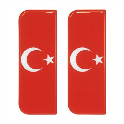 Pair Of Turkish Flag Domed Number Plate Stickers – 3D Badge Decals For Cars, Bikes & More