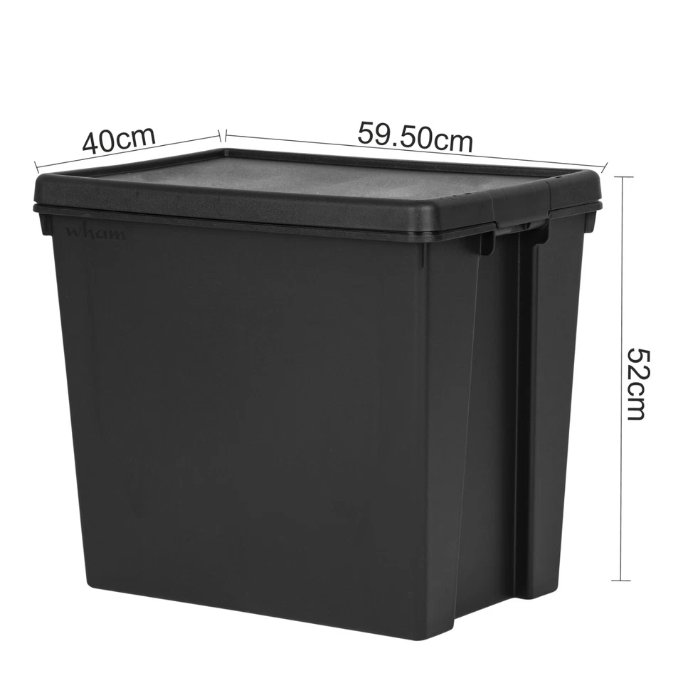 3 x 92L Heavy Duty Large Storage Box with Lid Recycled Plastic Container - Black - Image 2 of 4