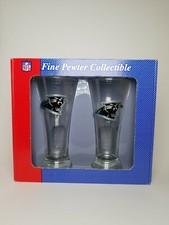 2 Handcrafted NFL Beer Tea Drink Tumblers With Pewter Carolina Panthers Logo