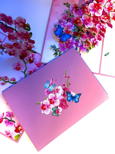 ORIGAMI POP CARDS Purple Orchid Garden Butterflies Happy Father's Day 3D Pop Up - Picture 15 of 17