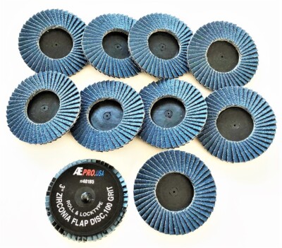 10 ATE PRO 3'' ROLL LOCK TWIST ON SANDING FLAP DISCS ZIRCONIA  100 GRIT #40185