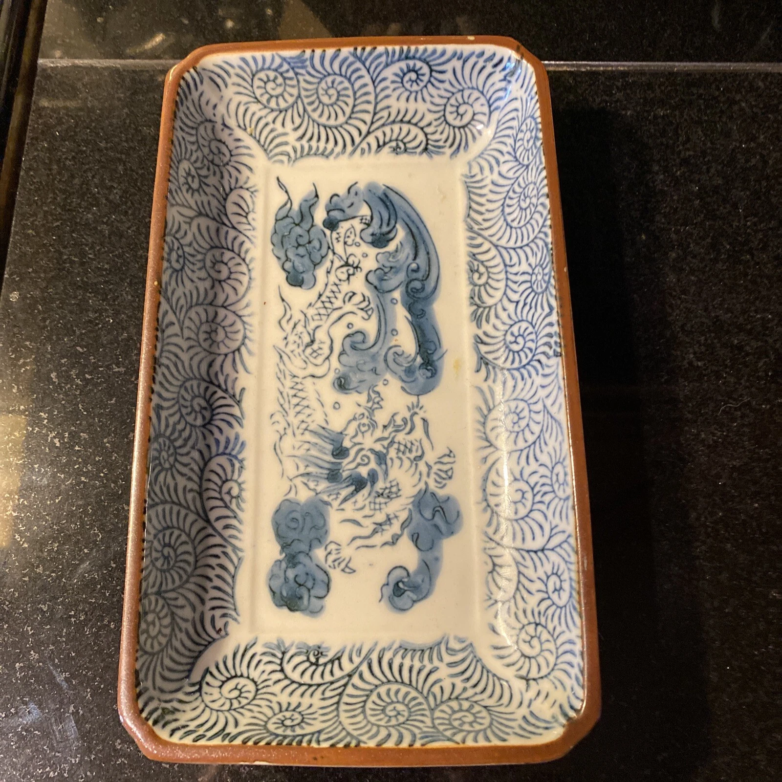 VTG Asian Butter Dish, Trinket Dish Ceramic 8 x 5 In, Granny Chic Blue & White