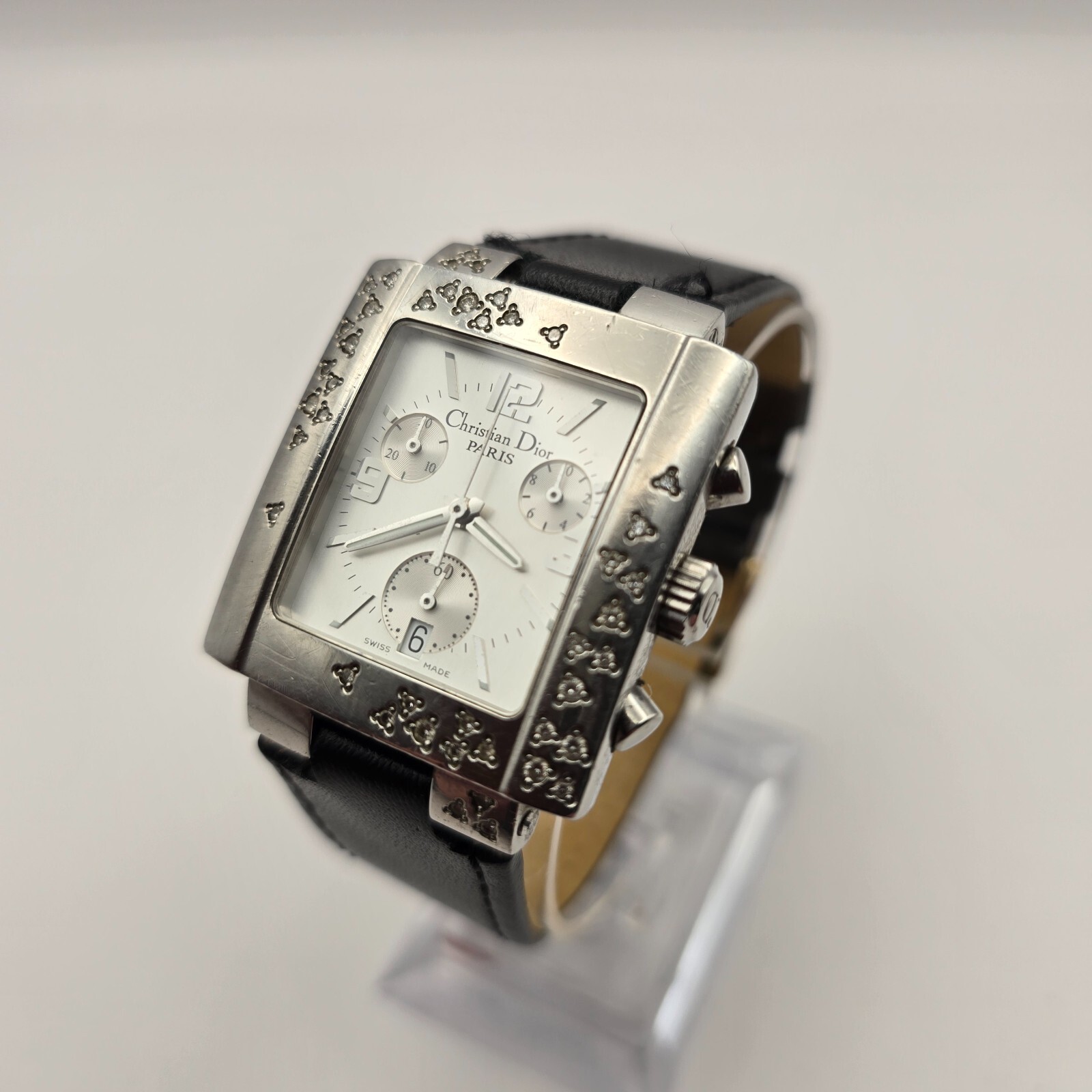 SWISS CHRISTIAN DIOR RIVA D81-101 DIAMOND ST.STEEL CHRONOGRAPH LADIES WATCH.