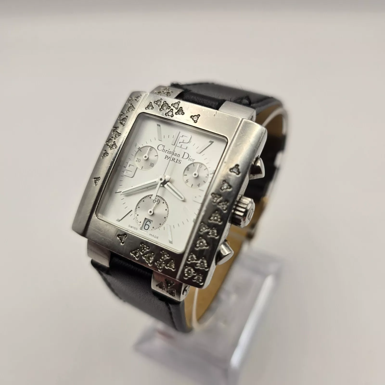MONTRE CHRONOGRAPHE SUISSE CHRISTIAN DIOR RIVA D81 101 DIAMANT ST.STEEL POUR FEMME.