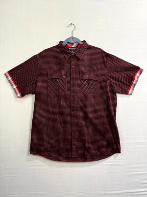 Rocawear Shirt Mens 2XL Red Black Check Classic Short Sleeve Pockets Button Down