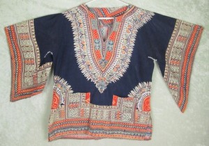 Pakistan Dashiki Shirt Top Angel Wing Blue Orange Vintage Repairs