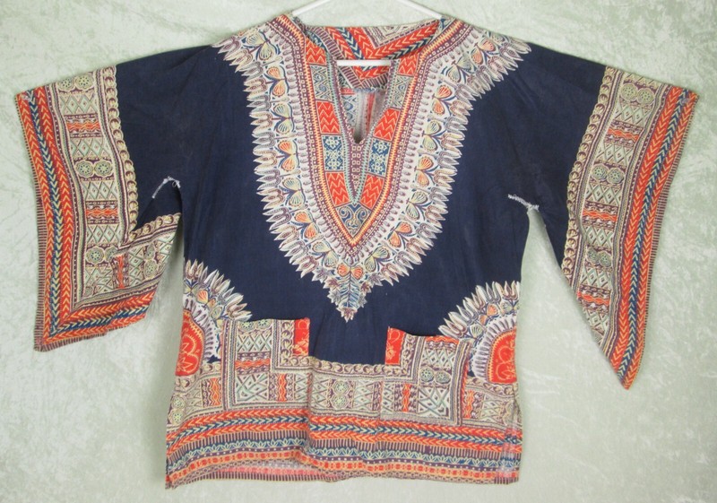 Pakistan Dashiki Shirt Top Angel Wing Blue Orange Vintage Repairs