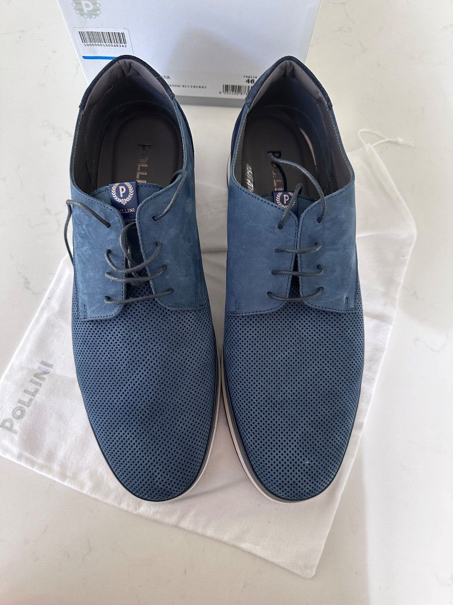 POLLINI blue suede/ leather loafers Size 13M Euro 46 Hand  display picture 3