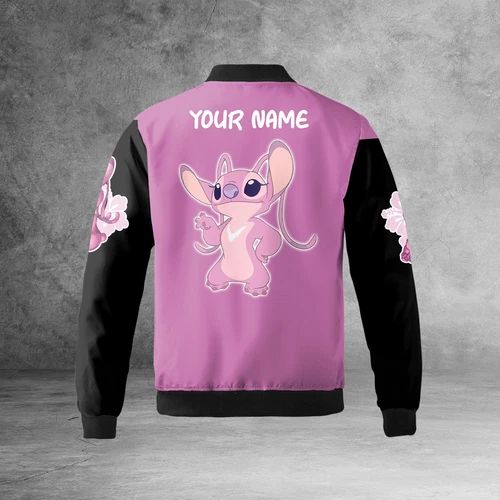 Personalized Never Too Old For Angel Lilo & Stitch Black Pink Bomber Jacket
