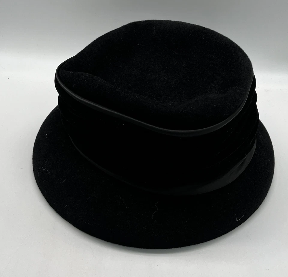Whiteley сделано в Англии черный войлок шляпа с бархата/атлас группы sz M - Изображение 2 из 4