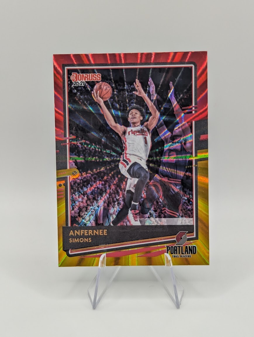 Anfernee Simons 2020-21 Panini Donruss Red Gold Holo Laser #87 Trail Blazers