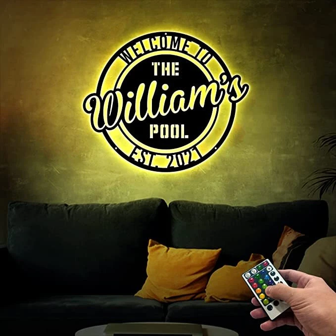 Letrero de metal para piscina personalizado con luz LED, arte de pared de metal para piscina personalizado Foto 3 de 3