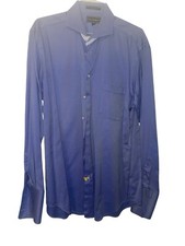 Paul Fredrick Shirt Mens 17x37 Dress French Cuff Blue Cotton Preowned