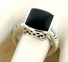 BLACK AGATE VINTAGE DESIGN 925 SOLID STERLING SILVER FILIGREE RING 895Z