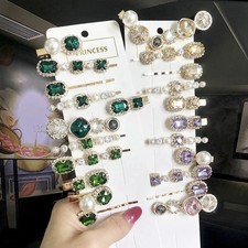 Elegant Rhinestone Hair Clips Set for Women Girls, 1 Pair Crystal Pearl Flow...