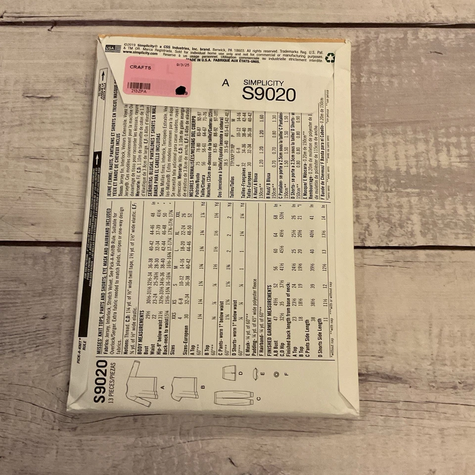 Simplicity 9020 Sewing Pattern Sweatshirt Top Jogger Pants Shorts XXS-XXL UNCUT - Image 2 of 3