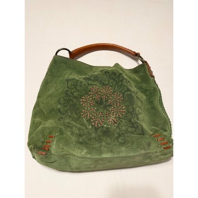 Lucky Brand Suede green Mandala Hobo Bag Leather Handle Boho Shoulder Bag