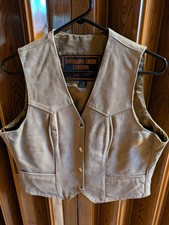 Antelope Creek Leather Vintage Beige Vest Snap front Size M