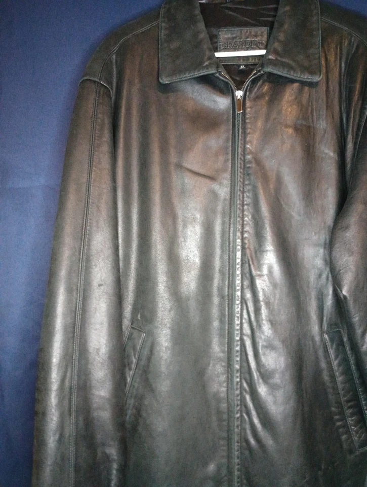 Chaqueta de bombardero clásica Brandini Collezioni XLT negra de cuero genuino de cordero para hombre  Foto 2 de 4