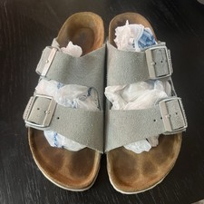 Birkenstock Arizona 37 / W6 Narrow Soft Footbed Sandals Faded Green Suede - NEW