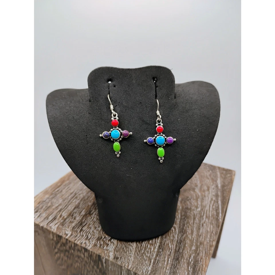 Pendientes de plata de ley de varias piedras Foto 4 de 4