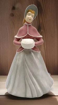 BISQUE & GLAZED CERAMIC VINTAGE VICTORIAN LADY. MUFFLER FIGURINE. 10" BY CJB - Image 1 of 4