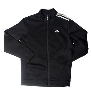 adidas Track Jacket Men's Medium Black 3 White Stripes Pockets Monochrome Style