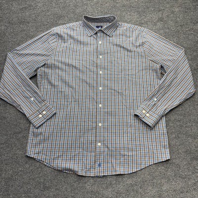 Johnnie-O Prep-Formance Men Large Blue Brown Check Performance Button Down Shirt