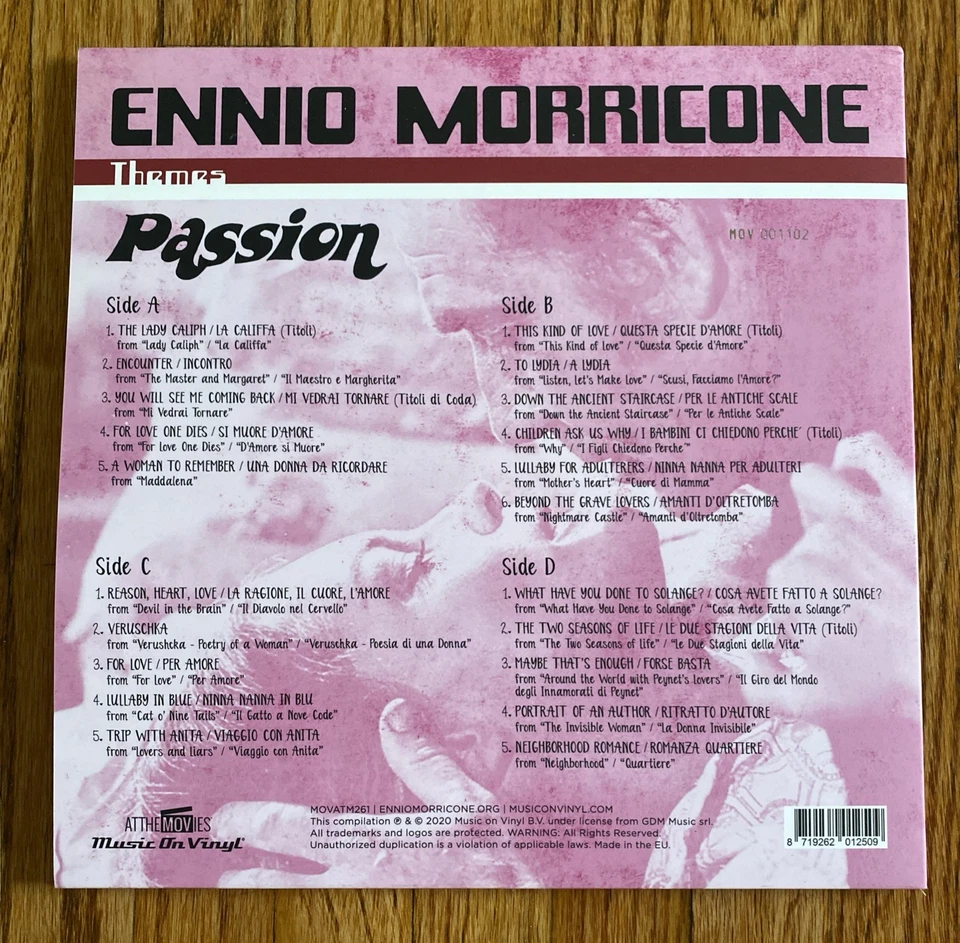 Ennio Morricone - Themes PASSION Pink & Purple Vinyl Limited 1102/3000 2xLP - Image 2 of 4
