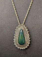 Vintage Jerusalem Silver Filigree Eilat Stone Pendant/Pin 13.52g 43mm