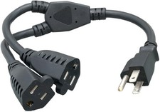 Power Cord Extension and Splitter, NEMA 5-15P to NEMA 5-15R x 2, 16 AWG, 13A,