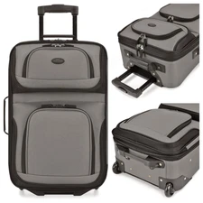 U.S. Traveler Expandable Softside Luggage 21" Carry on Rolling Wheels Grey