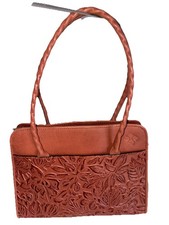 Patricia Nash Floral Tooled Leather Large Paris Satchel Bag Florence Tan Brown