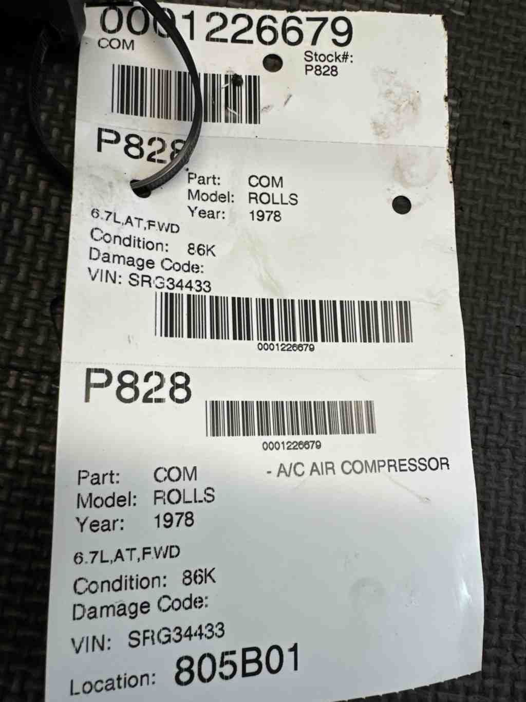 78 ROLLS ROYCE A/c Air Compressor 6.7L