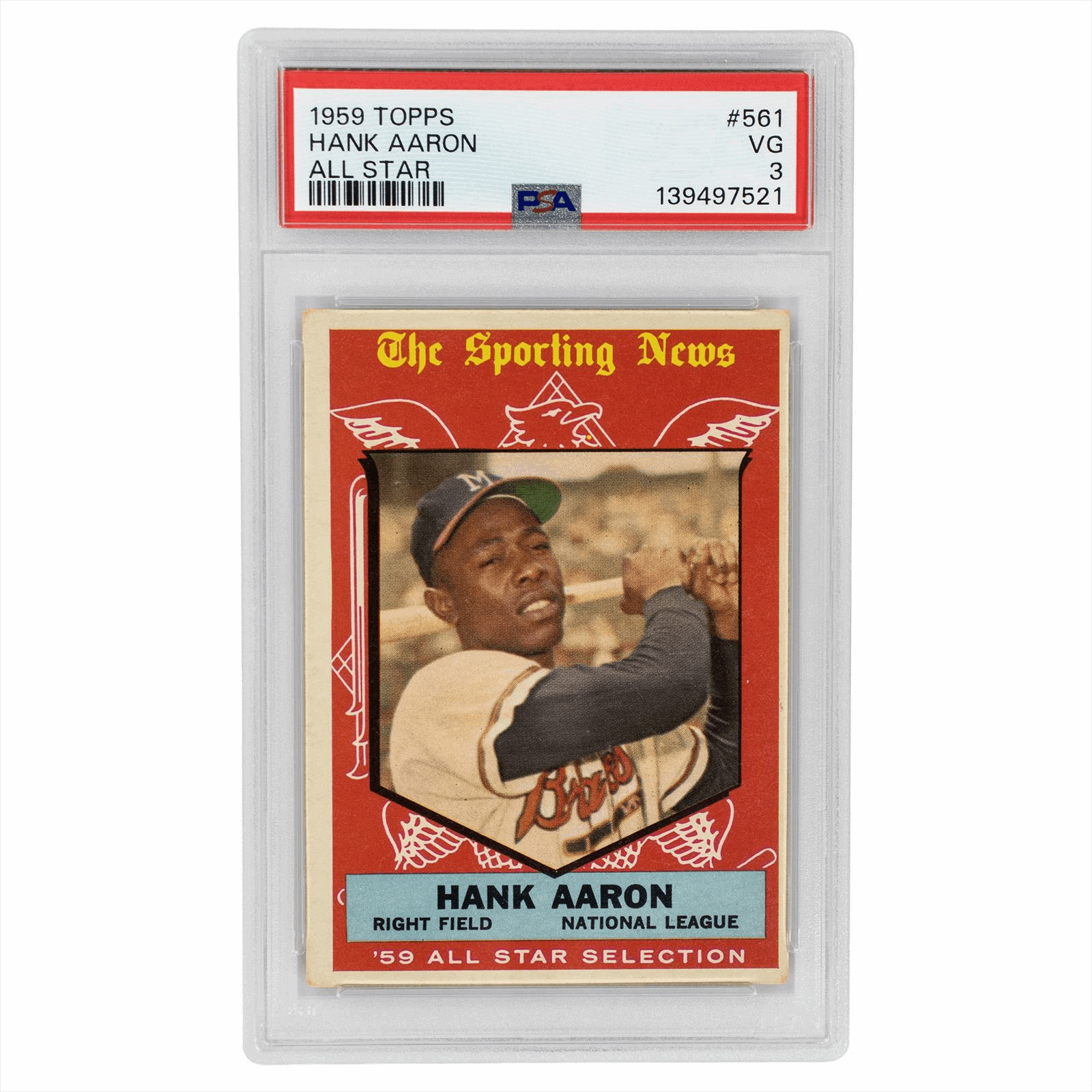 1959 Topps Hank Aaron All Star #561 PSA VG 3 Cert #139497521