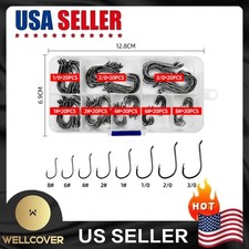 NEW160 Offset Circle Fishing Hooks/Box - Black High Carbon Steel: Sizes #1-5/0