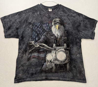 The Mountain T Shirt Size XL American Flag Eagle On Motorcycle Graphic Tie Dye